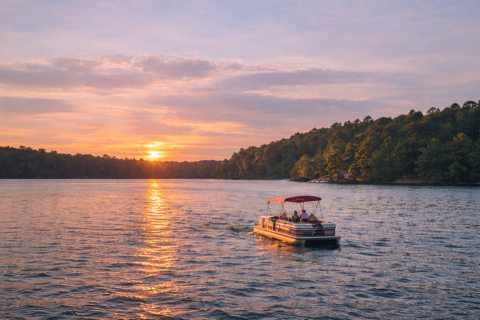 Sunset on Lake Wedowee with boat